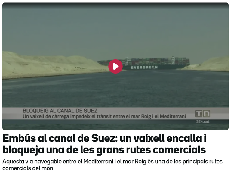 Canal de Suez bloqueado por buque portacontenedores embarrancado - 2021 - Noticia 324.cat / TV3