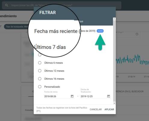 Filtrar por fecha más más reciente - Actualización datos 24 horas - Consola Google