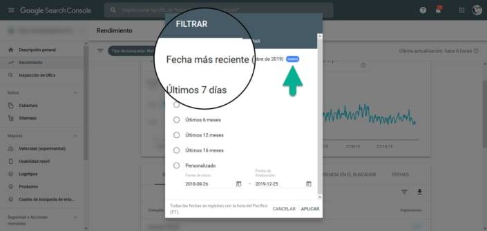 Filtrar por fecha más más reciente – Actualización datos 24 horas – Consola Google Filtrar por fecha más más reciente - Actualización datos 24 horas - Consola Google
