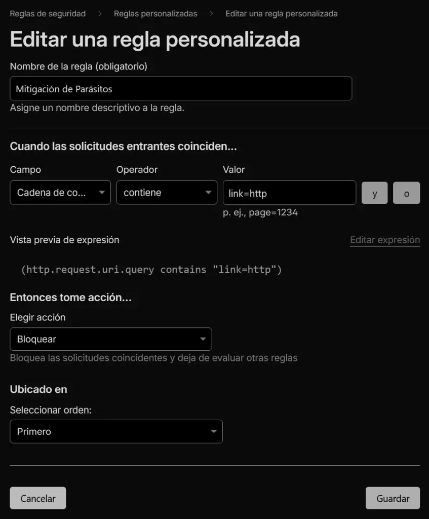 Reglas de seguridad Cloudflare WAF
